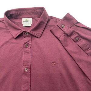 Lacoste Button Down Mens 7 XXL Burgundy Slim Fit Pique Cotton PH3881 Long Sleeve